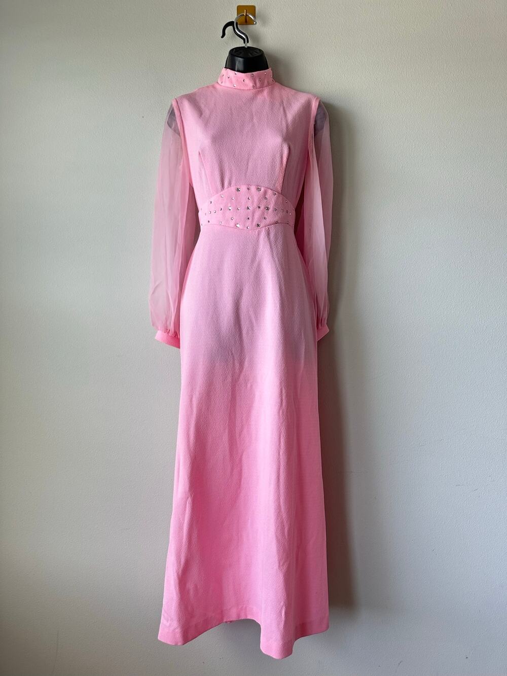 jcpenney Pink Long Sleeve Maxi Dress with Sheer Sleeves